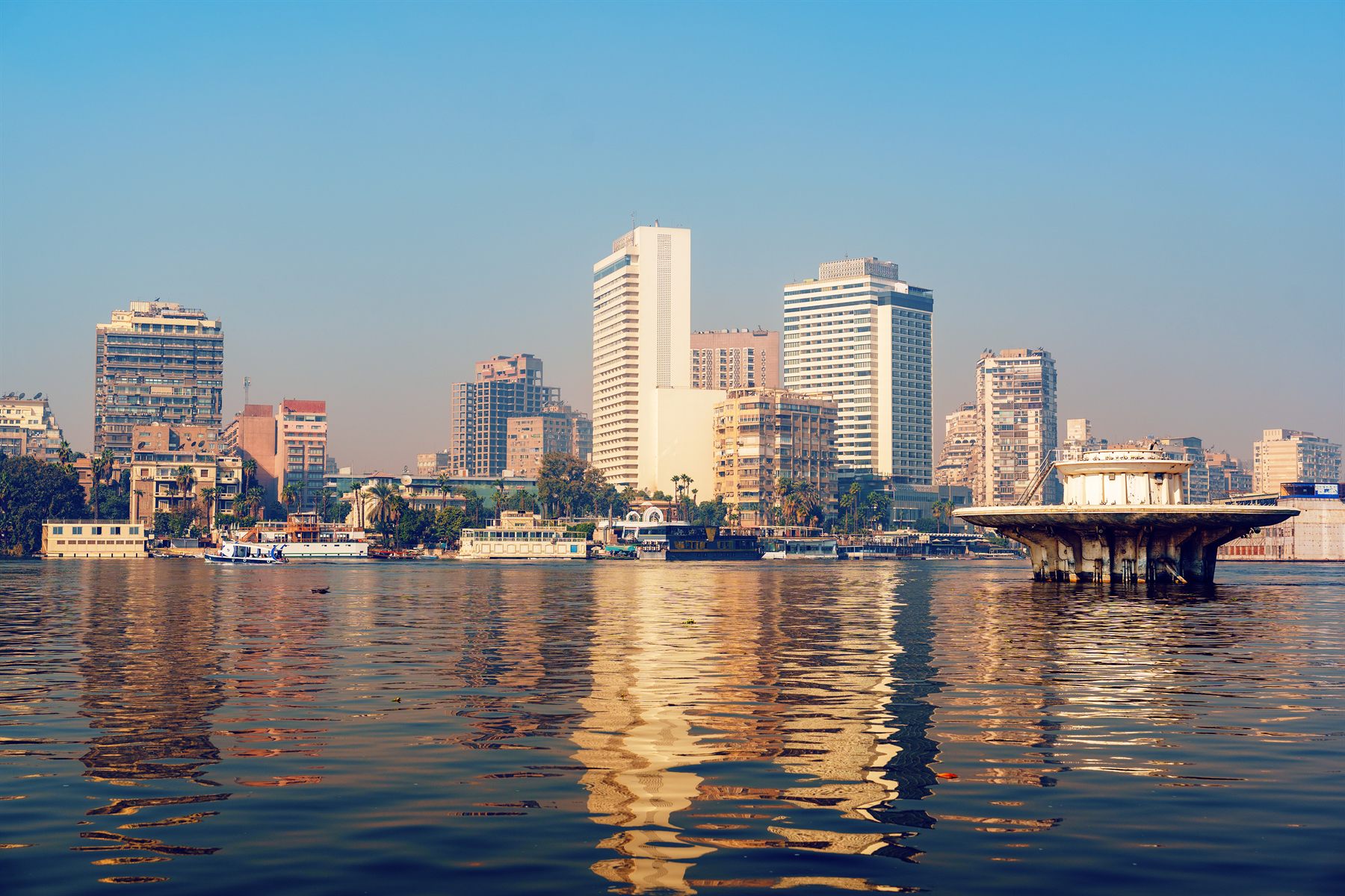 Cairo skyline and Nile River at sunset