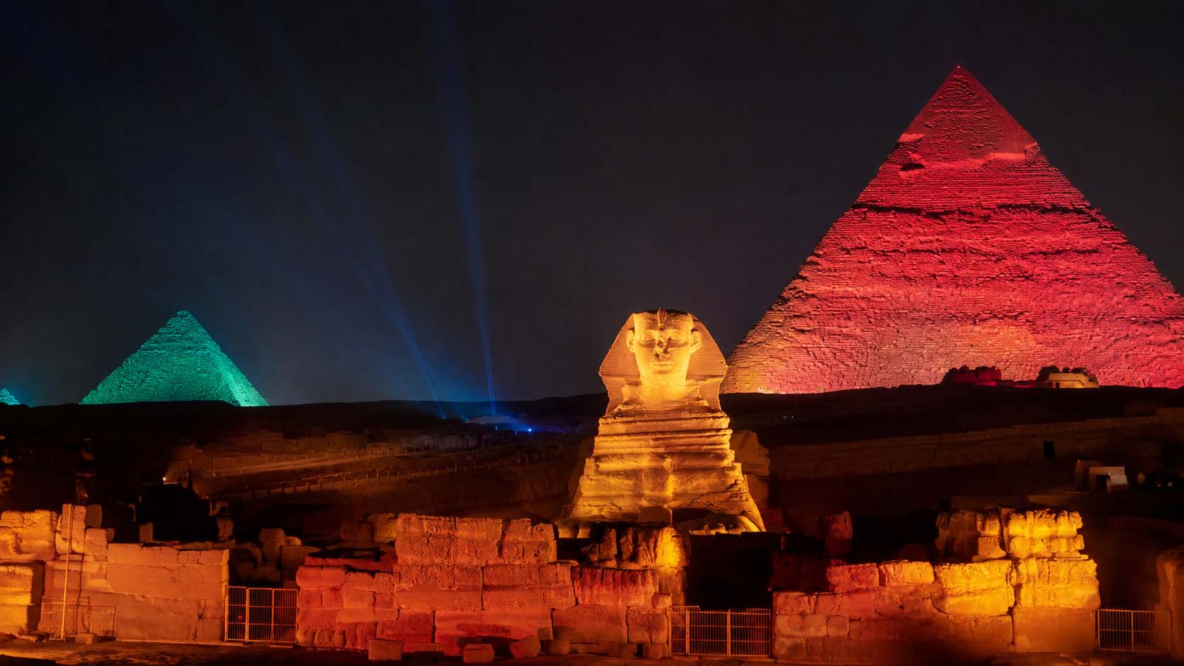 Pyramids sound and light show at night